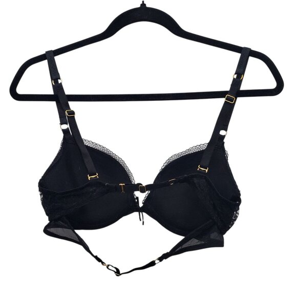 Victoria's Secret Black Lace Panel Double Slide Hook Back Push Up Bra Size 32D - Picture 2 of 5